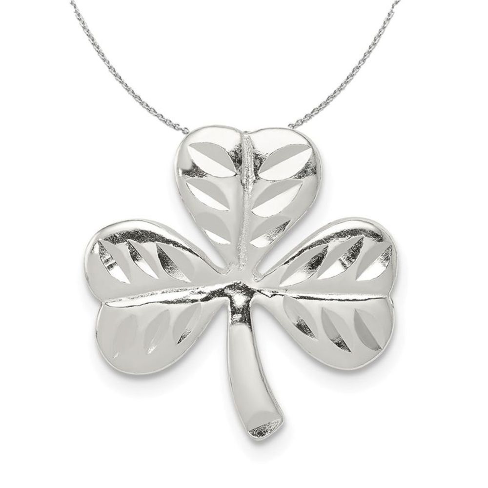 Sterling Silver 18mm Diamond Cut Shamrock Slide Necklace - 20 Inch